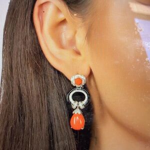 Latelita Clara Bow Coral and Black Drop Earrings … never been worn